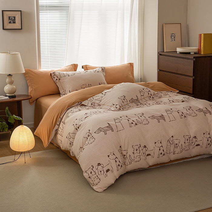 91家纺网 家纺一手货源 找家纺 左右家纺 2024秋冬新款全棉磨毛印花四件套 旺仔派