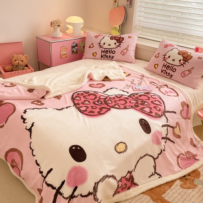 91家纺网 家纺一手货源 找家纺 金爱家 2024新款多功能牛奶绒羊羔绒毛毯毯子 羊羔绒-粉粉豹纹kt