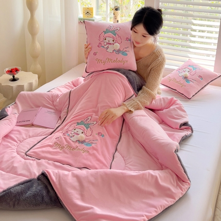 铭宣家居 2024新款正版三丽鸥授权加厚AB版婴儿绒和北极绒贴布绣刺绣抱枕被 美乐蒂