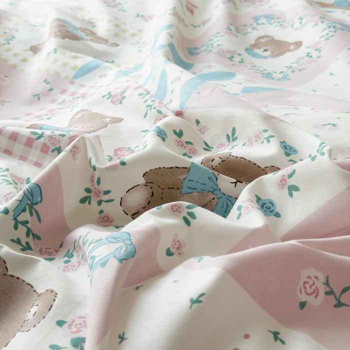 91家纺网 家纺一手货源 找家纺 2024新款印花小清新全棉四件套 芬妮小熊