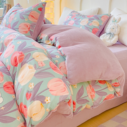 91家纺网 家纺一手货源 找家纺 （总）金丝鸟家纺 2024新款全棉印花加牛奶绒四件套