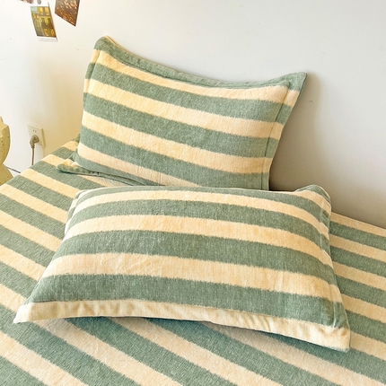 大柏树 2025新款A类高克重亲肤舒适牛奶绒印花四件套-单枕套可定制 竖条肌理-绿