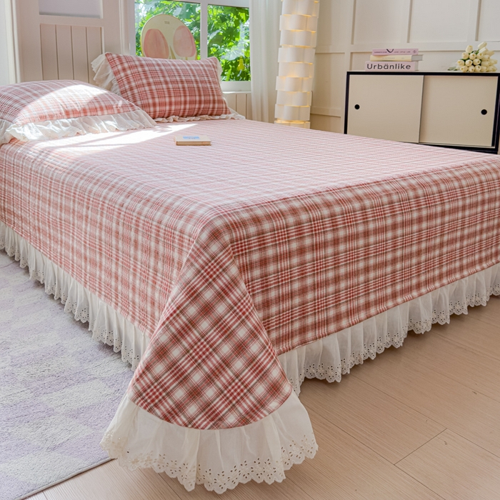 91家纺网 家纺一手货源 找家纺 久典家居 2024新款A类法式全棉色织水洗棉单床盖 可可粉