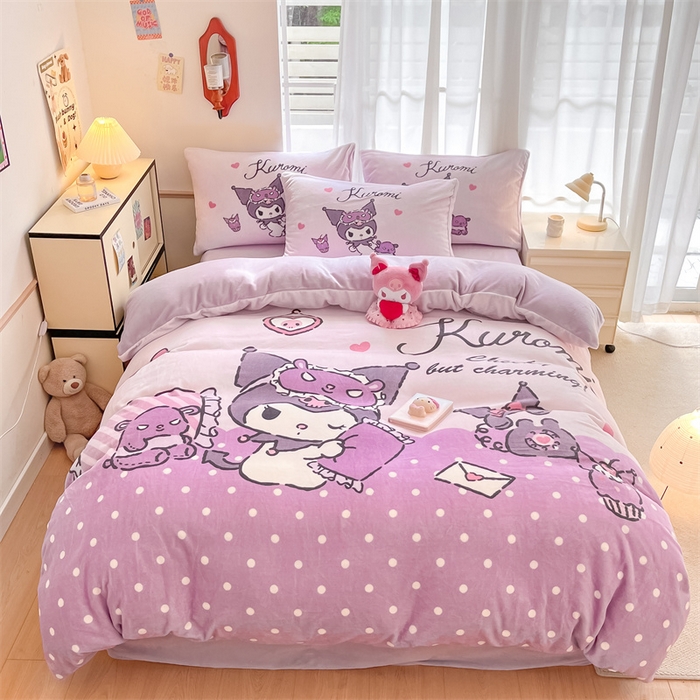 91家纺网 家纺一手货源 找家纺 星座家纺 2025新款大版三丽鸥牛奶绒四件套 安睡库洛米