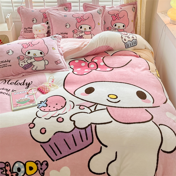 91家纺网 家纺一手货源 找家纺 星座家纺 2025新款大版三丽鸥牛奶绒四件套 美乐蒂-大版