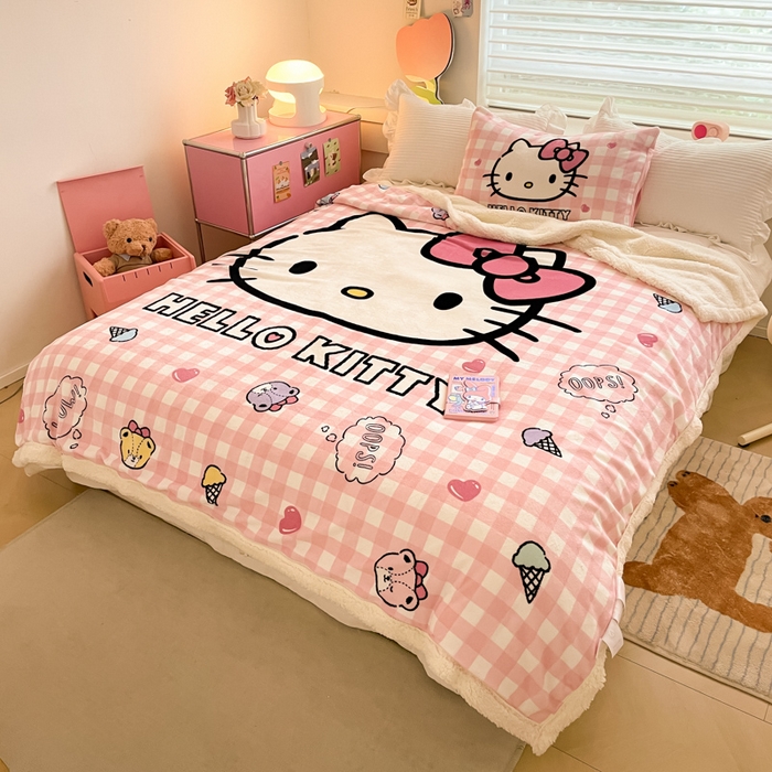 91家纺网 家纺一手货源 找家纺 金爱家 2024新款多功能牛奶绒羊羔绒毛毯毯子 羊羔绒-粉格香香kt