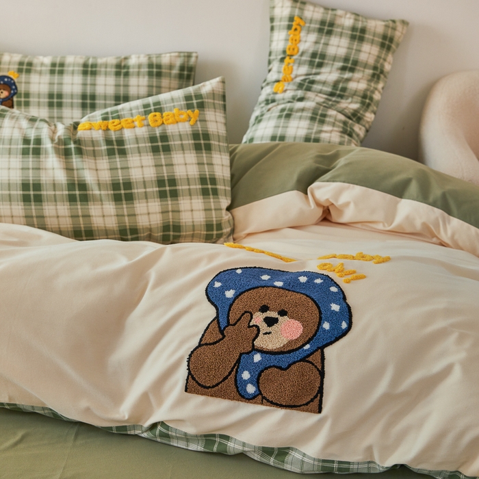 91家纺网 家纺一手货源 找家纺 怡家居 2024秋冬新款全棉磨毛绣花四件套 帽子熊