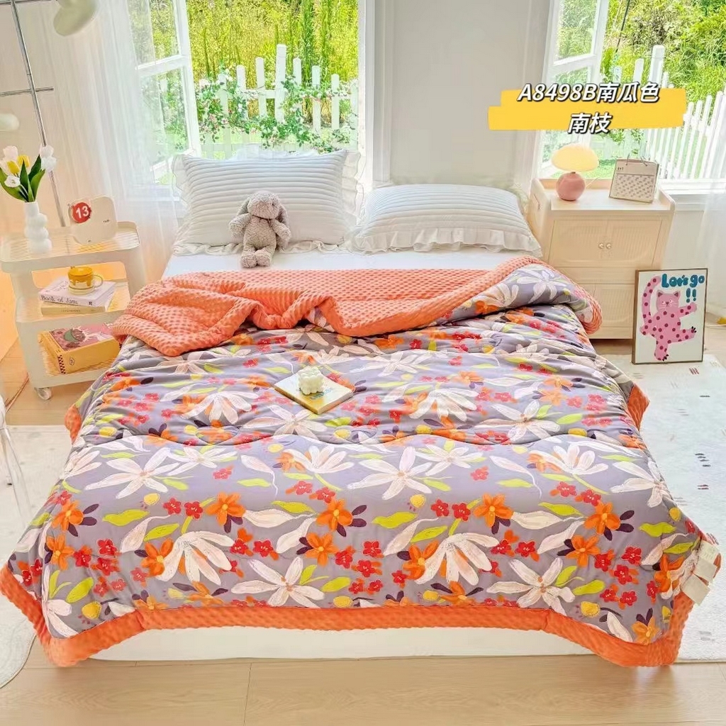 91家纺网 家纺一手货源 找家纺 禧多家纺 2024新款亲肤舒适印花云纱棉豆豆被子被芯 南枝