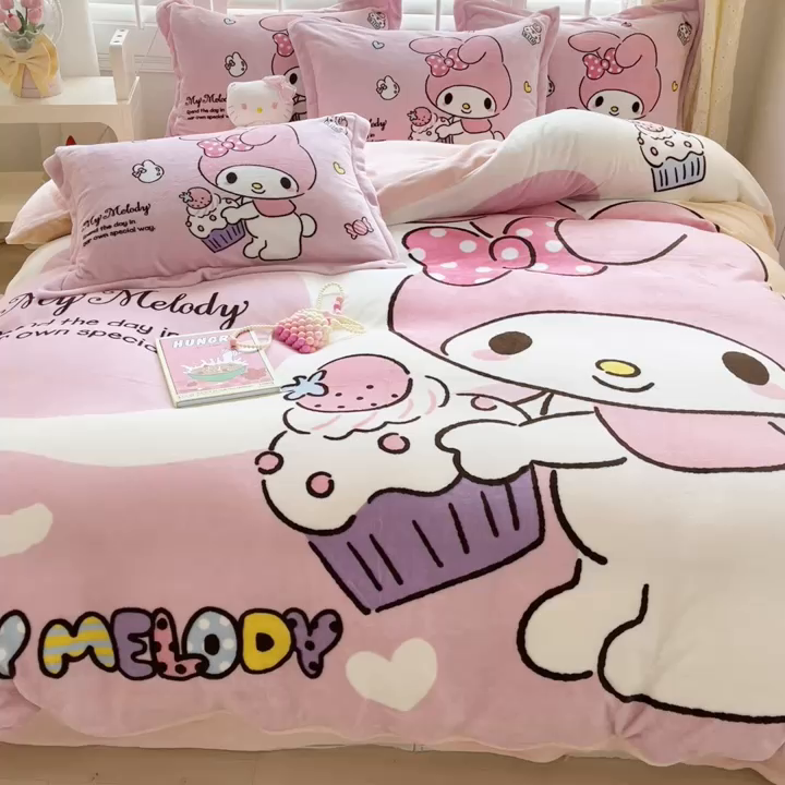 91家纺网 家纺一手货源 找家纺 星座家纺 2025新款大版三丽鸥牛奶绒四件套 美乐蒂-大版