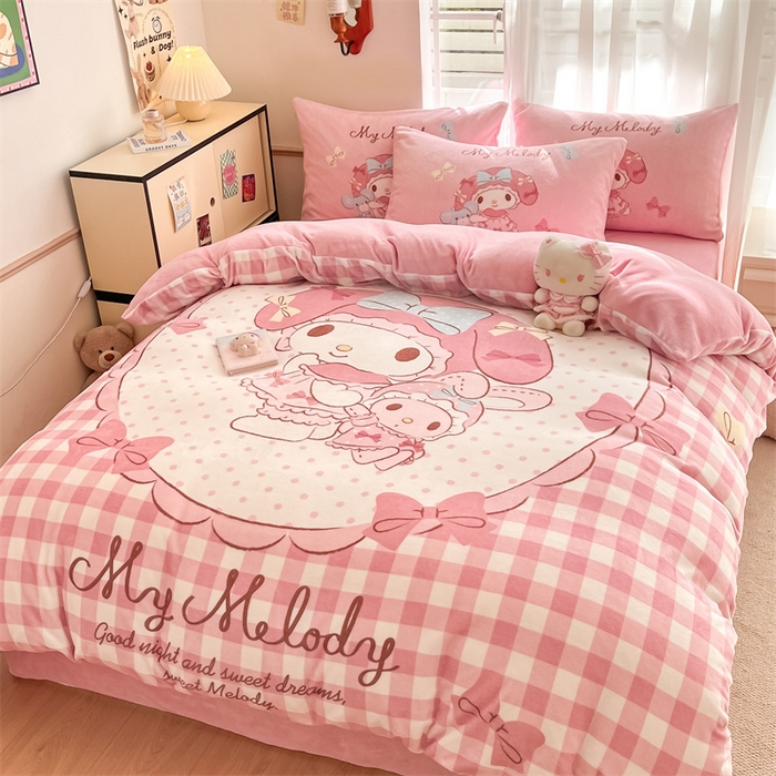 91家纺网 家纺一手货源 找家纺 星座家纺 2025新款大版三丽鸥牛奶绒四件套 相框美乐蒂