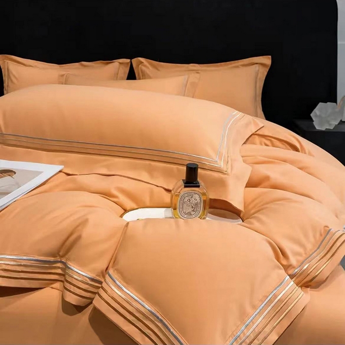 91家纺网 家纺一手货源 找家纺 禧多家纺 2024新款水洗棉轻奢绣花四件套 玛卡橙