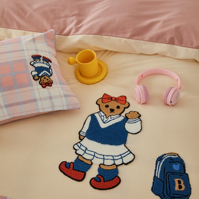 91家纺网 家纺一手货源 找家纺 怡家居 2024秋冬新款全棉磨毛绣花四件套 背包熊