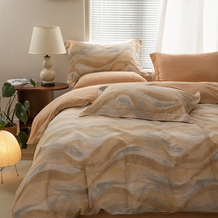 91家纺网 家纺一手货源 找家纺 左右家纺 2024秋冬新款全棉磨毛印花四件套 诺拉