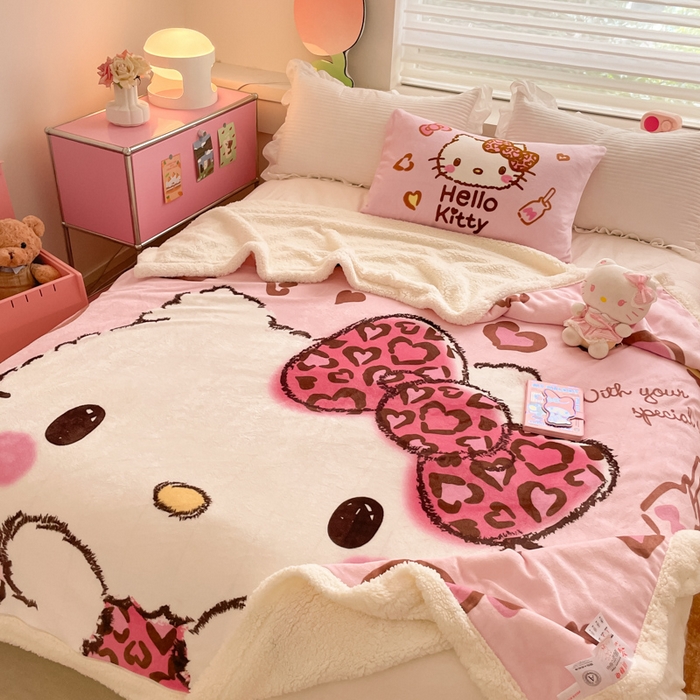 91家纺网 家纺一手货源 找家纺 金爱家 2024新款多功能牛奶绒羊羔绒毛毯毯子 羊羔绒-粉粉豹纹kt