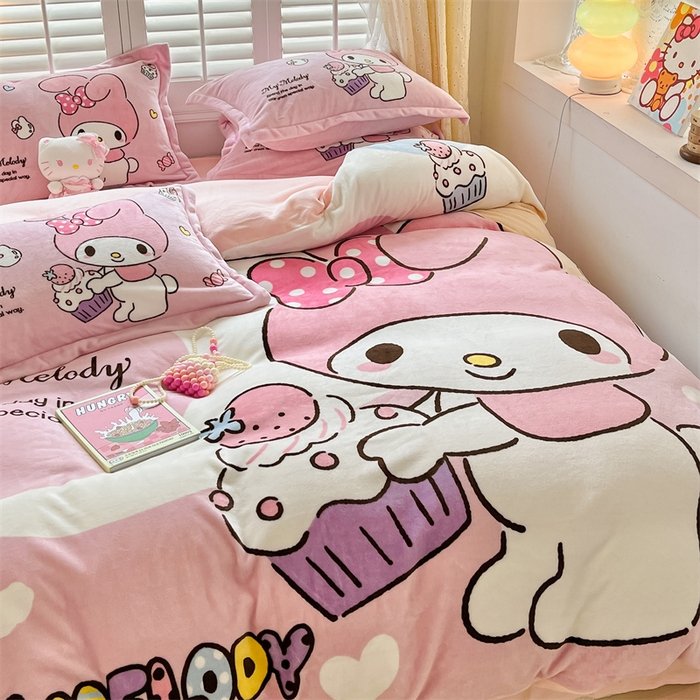 91家纺网 家纺一手货源 找家纺 星座家纺 2025新款大版三丽鸥牛奶绒四件套 美乐蒂-大版