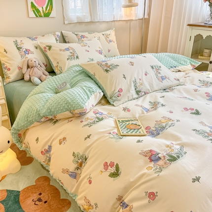 91家纺网 家纺一手货源 找家纺 （总）简宜家居（朝初家纺） 2025新款棉加绒豆豆绒牛奶绒四件套