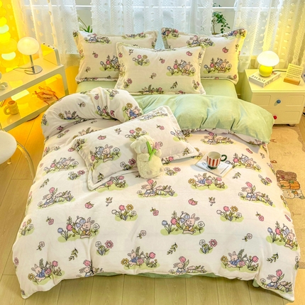 91家纺网 家纺一手货源 找家纺 富之航家纺 2024小清新四件套被套牛奶绒四件套法莱绒水晶绒法兰绒兔毛绒兔绒金貂绒雕花绒彼得兔