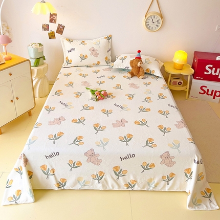 大柏树 2025新款A类高克重亲肤舒适牛奶绒印花四件套-单床单可定制 艾薇-黄