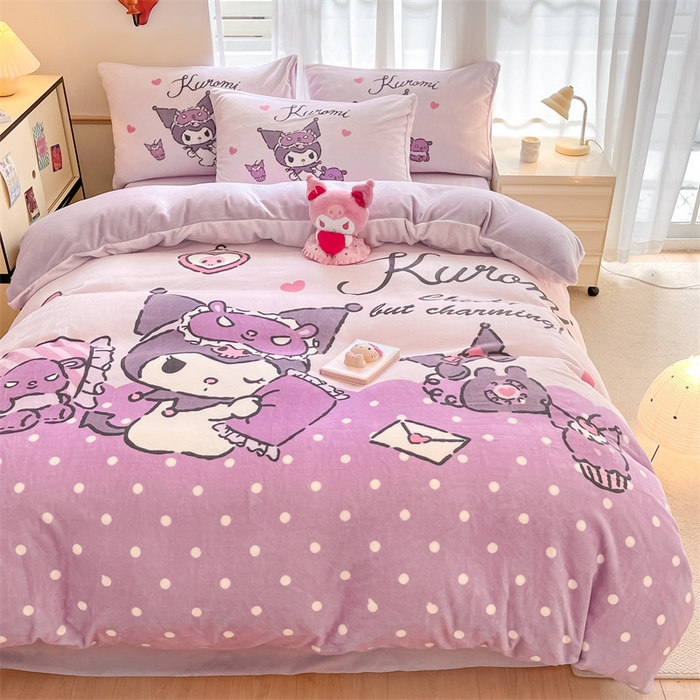 91家纺网 家纺一手货源 找家纺 星座家纺 2025新款大版三丽鸥牛奶绒四件套 安睡库洛米