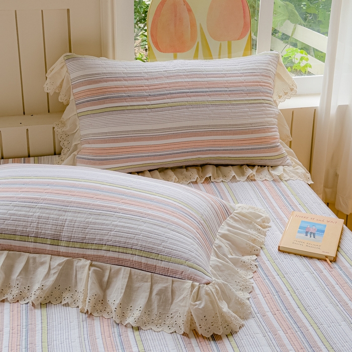 91家纺网 家纺一手货源 找家纺 久典家居 2024新款A类法式全棉色织水洗棉单床盖 沐妍粉