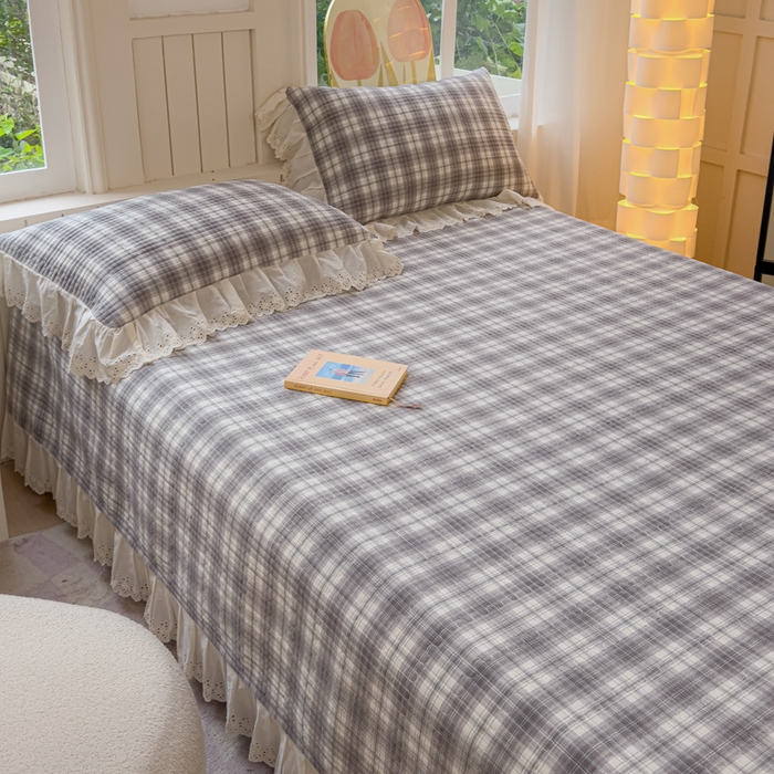 91家纺网 家纺一手货源 找家纺 久典家居 2024新款A类法式全棉色织水洗棉单床盖 可可灰