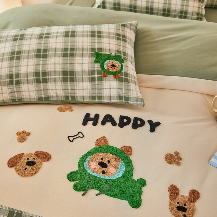 91家纺网 家纺一手货源 找家纺 怡家居 2024秋冬新款全棉磨毛绣花四件套 快乐熊仔