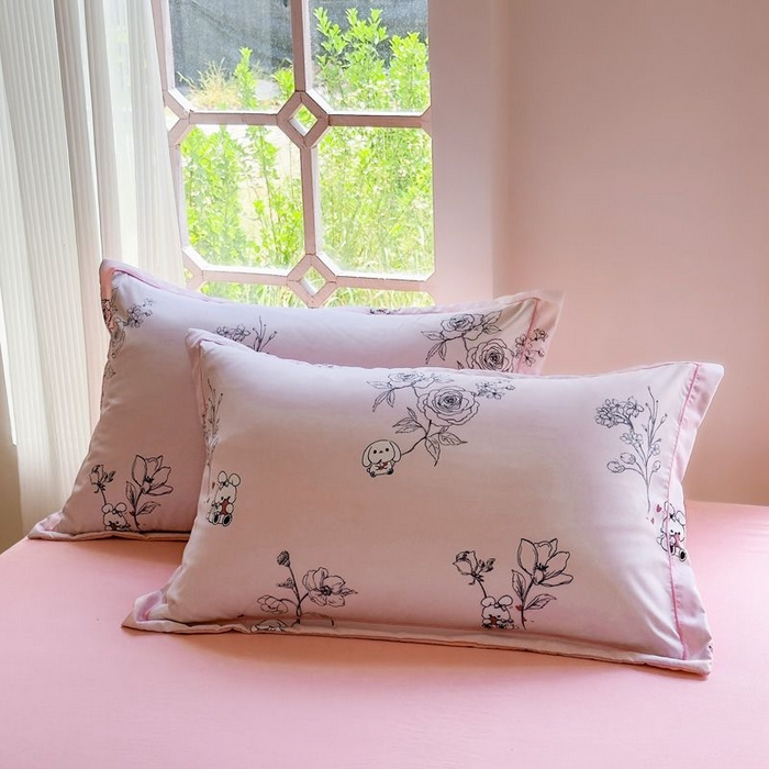 91家纺网 家纺一手货源 找家纺 禧多家纺 2024新款亲肤云锦棉四件套 卡拉-粉