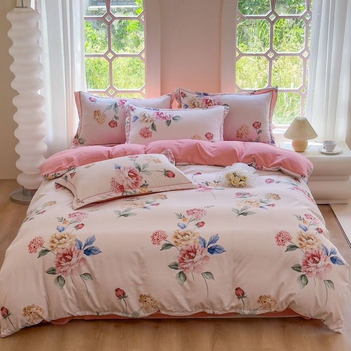 91家纺网 家纺一手货源 找家纺 禧多家纺 2024新款亲肤云锦棉四件套 绽放