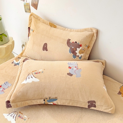 大柏树 2025新款A类高克重亲肤舒适牛奶绒印花四件套-单枕套可定制 恐龙世界