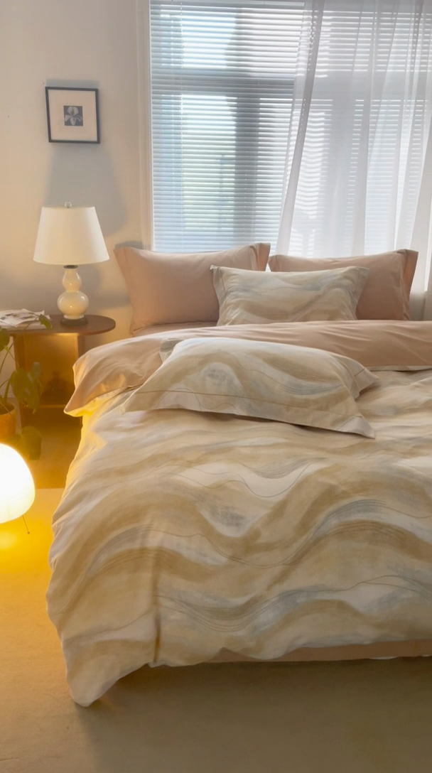 91家纺网 家纺一手货源 找家纺 左右家纺 2024秋冬新款全棉磨毛印花四件套 诺拉