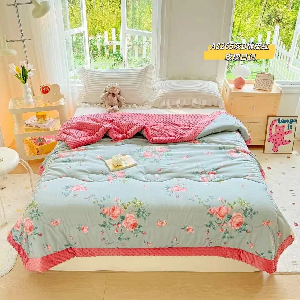 91家纺网 家纺一手货源 找家纺 禧多家纺 2024新款亲肤舒适印花云纱棉豆豆被子被芯 玫瑰日记