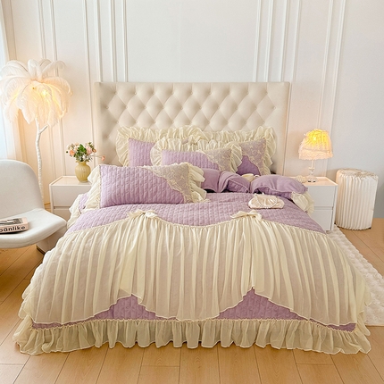 91家纺网 家纺一手货源 找家纺 （总）罗艺轩 2024新款高克重牛奶雪纺边床裙四件套-羽蝶