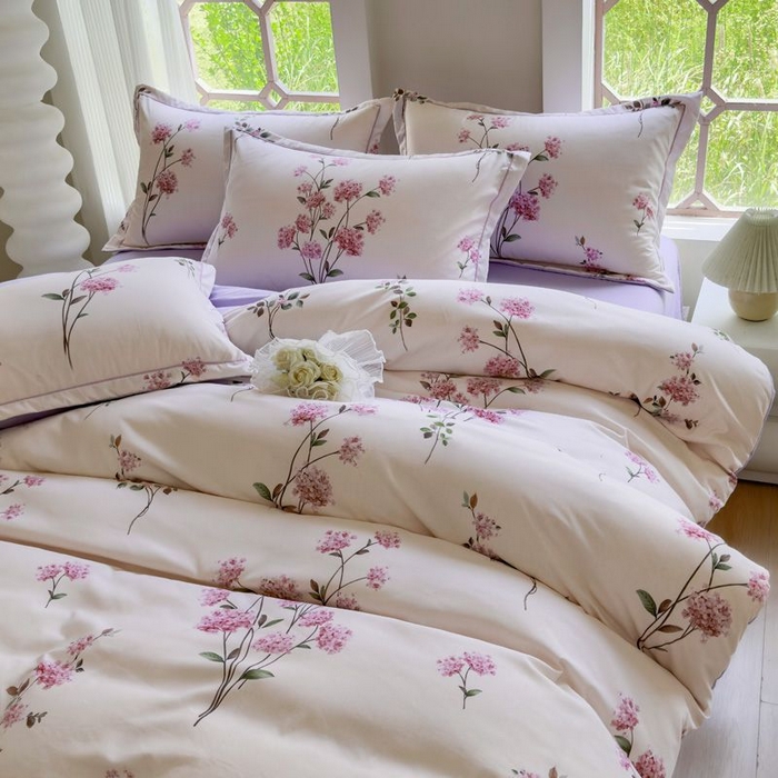 91家纺网 家纺一手货源 找家纺 禧多家纺 2024新款亲肤云锦棉四件套 花枝蔓