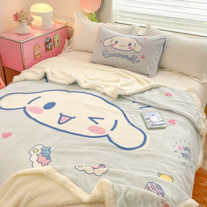 91家纺网 家纺一手货源 找家纺 金爱家 2024新款多功能牛奶绒羊羔绒毛毯毯子 羊羔绒-开心大耳狗