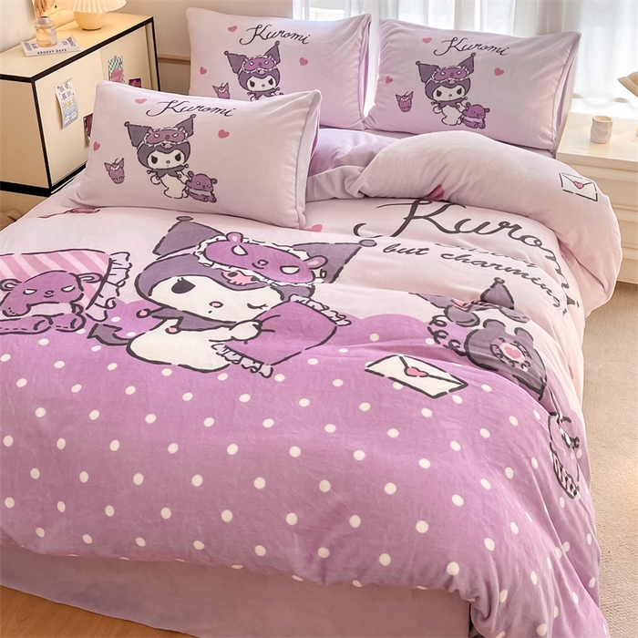 91家纺网 家纺一手货源 找家纺 星座家纺 2025新款大版三丽鸥牛奶绒四件套 安睡库洛米