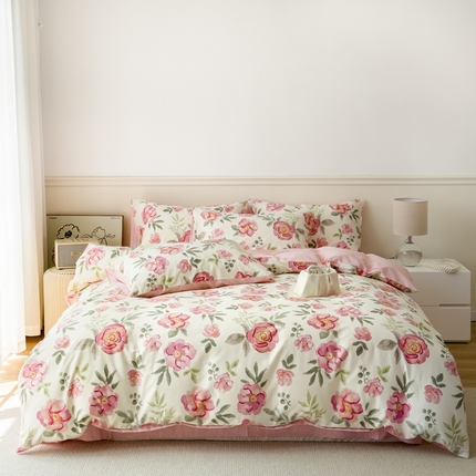 2024新款印花小清新全棉四件套 灼灼其华