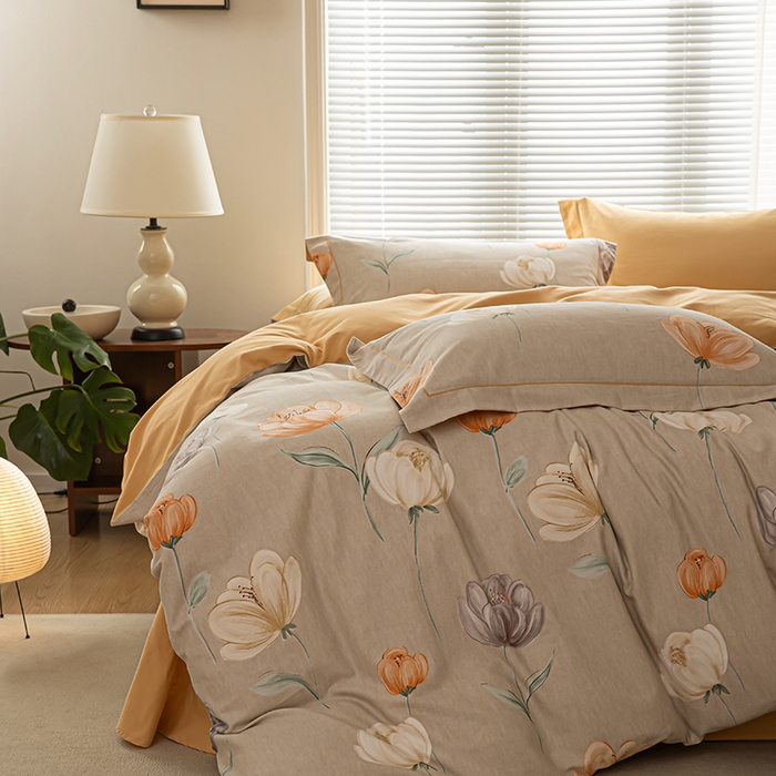 91家纺网 家纺一手货源 找家纺 左右家纺 2024秋冬新款全棉磨毛印花四件套 浮生花