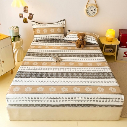 91家纺网 家纺一手货源 找家纺 大柏树 2025新款A类高克重亲肤舒适牛奶绒印花四件套-单床笠可定制 波西米亚