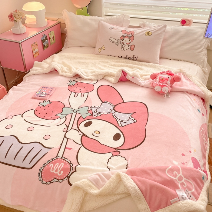 91家纺网 家纺一手货源 找家纺 金爱家 2024新款多功能牛奶绒羊羔绒毛毯毯子 羊羔绒-草莓蛋糕美乐蒂