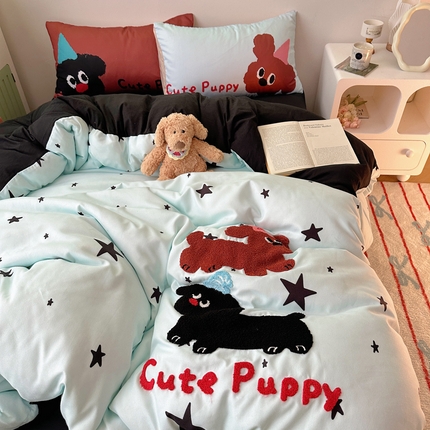 91家纺网 家纺一手货源 找家纺 (总) 花伞 2024新款毛巾绣卡通水洗棉磨毛四件套