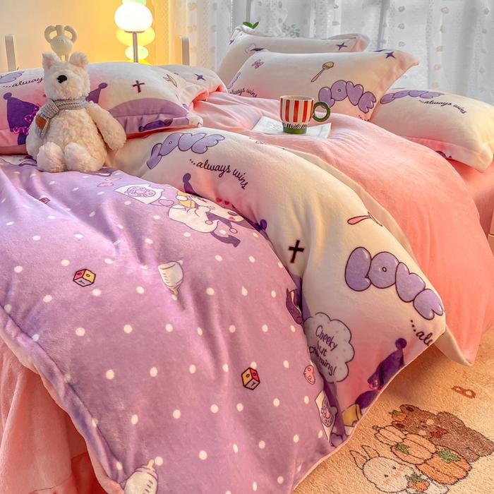 91家纺网 家纺一手货源 找家纺 富之航家纺 2024小清新四件套被套牛奶绒四件套法莱绒水晶绒法兰绒兔毛绒兔绒金貂绒雕花绒库洛米