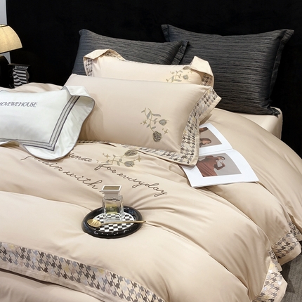 91家纺网 家纺一手货源 找家纺 （总）若未家居 2025新款长绒棉高精密刺绣款百万针工艺套件 千鸟格刺绣-锦簇