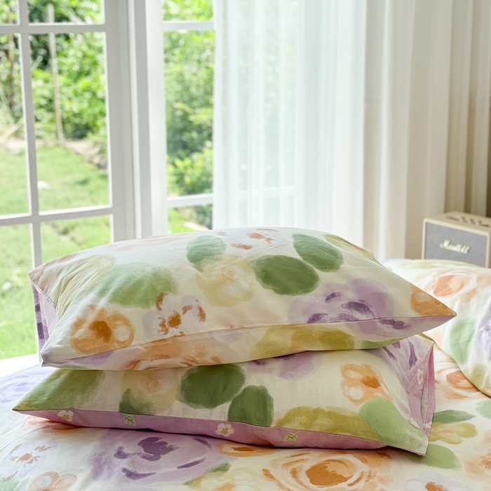 91家纺网 家纺一手货源 找家纺 2024新款印花小清新全棉四件套 莫奈印象