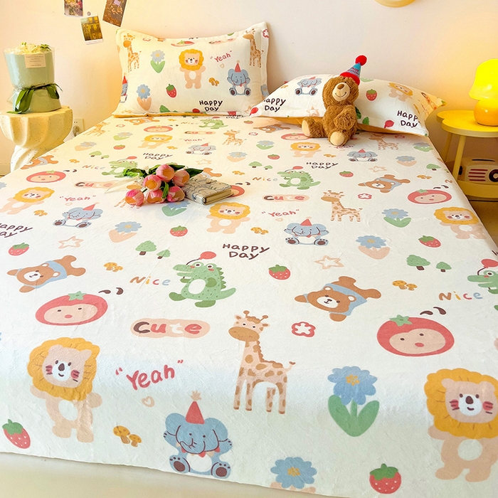 91家纺网 家纺一手货源 找家纺 大柏树 2025新款A类高克重亲肤舒适牛奶绒印花四件套-单床笠可定制 布拉乐园