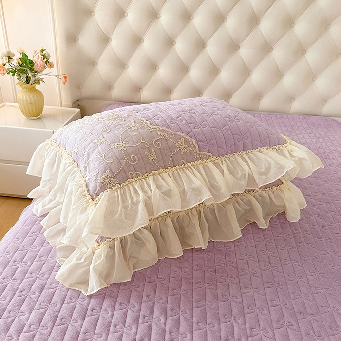 91家纺网 家纺一手货源 找家纺 罗艺轩 2024新款高克重牛奶雪纺边床裙四件套-羽蝶 甜紫