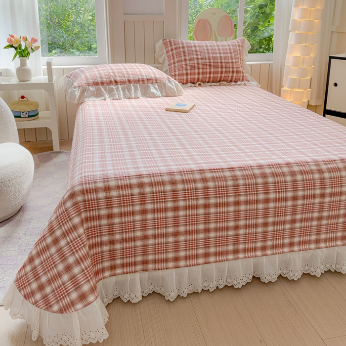 91家纺网 家纺一手货源 找家纺 久典家居 2024新款A类法式全棉色织水洗棉单床盖 可可粉