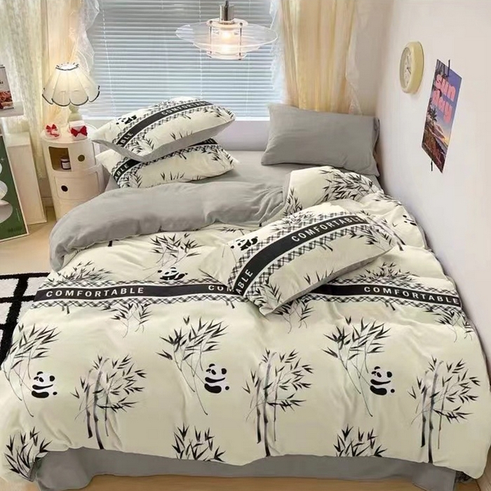 91家纺网 家纺一手货源 找家纺 禧多家纺 2024新款简约时尚印花牛奶绒四件套 浮光竹影