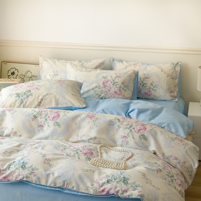 91家纺网 家纺一手货源 找家纺 2024新款印花小清新全棉四件套 玻璃如梦