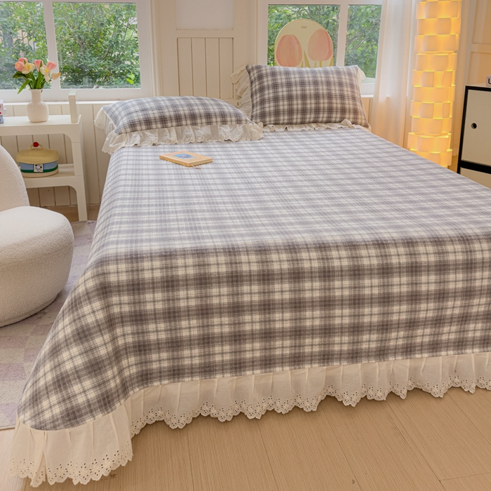 91家纺网 家纺一手货源 找家纺 久典家居 2024新款A类法式全棉色织水洗棉单床盖 可可灰