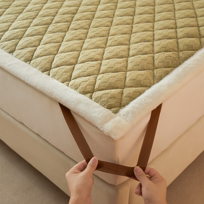 91家纺网 家纺一手货源 找家纺 鑫钰 2024新款菱形格牛奶绒宝宝绒烂花床褥 菱形格-茶绿